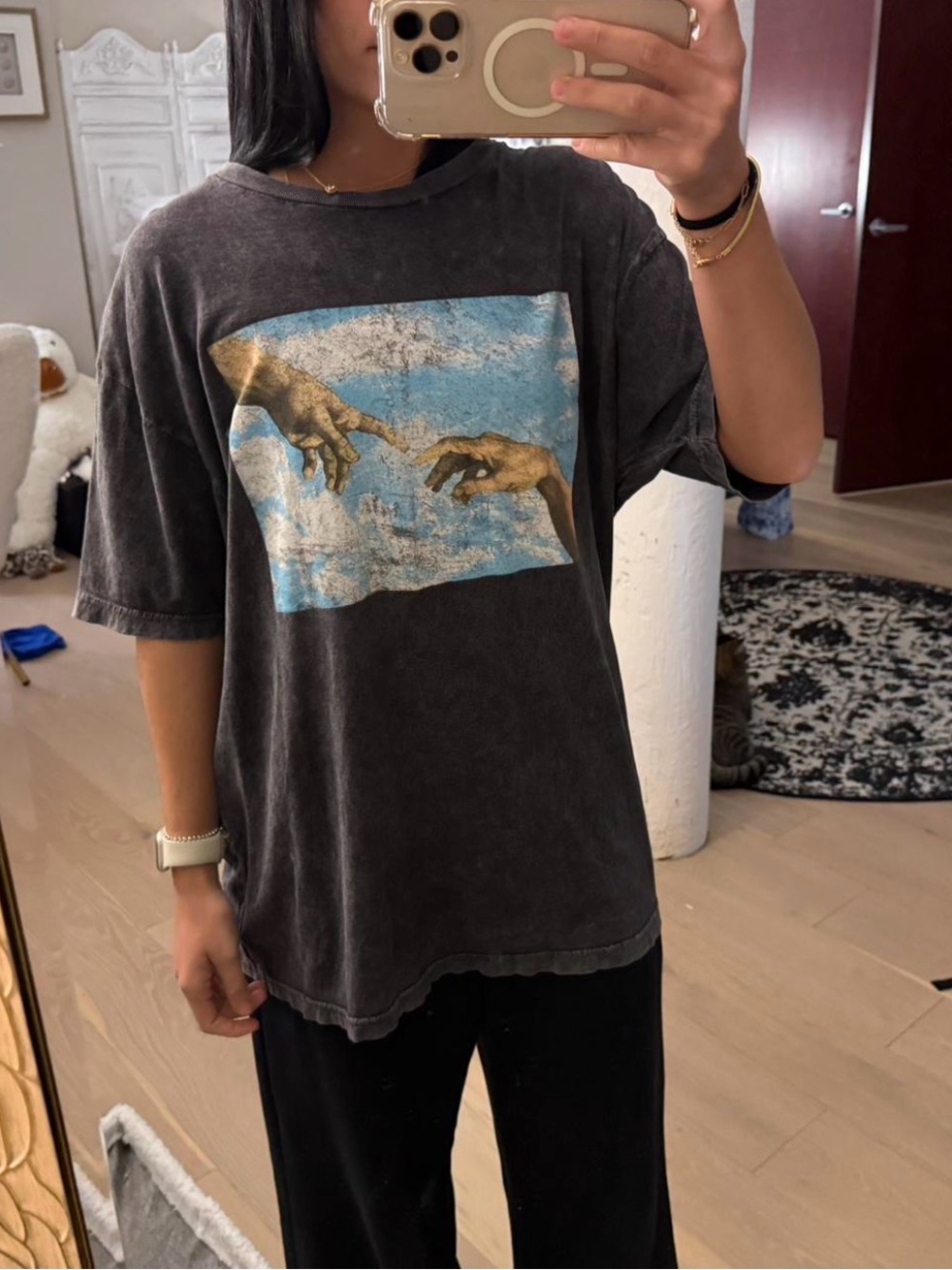 PacSun Black Graphic Short Sleeve Tee with Blue and Gold Print
